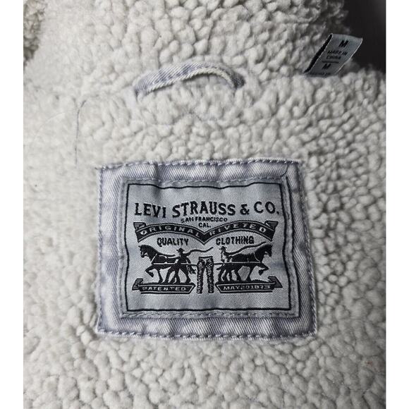 Levi's Jacket Gray Acid Washed Denim Belted Sherpa Moto Punk Streetwear Women M - Picture 7 of 8